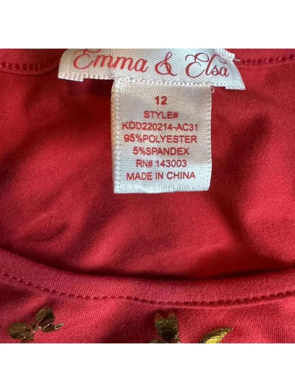 Girls Emma and Elsa Red & Gold Long Sleeve Dress Size12 Christmas Holiday